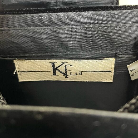 K F Ltd Black Velvet Satchel Handle Shoulder Strap Handbag Dressy Cocktail - Picture 7 of 12